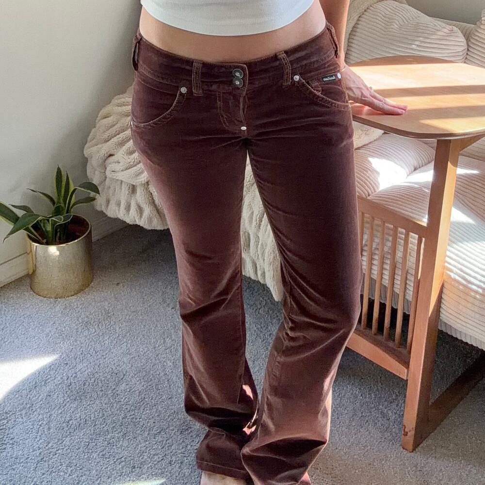 Vintage Guess Brown Y2k Low-rise Velvet Velour Escondido Pant Jeans